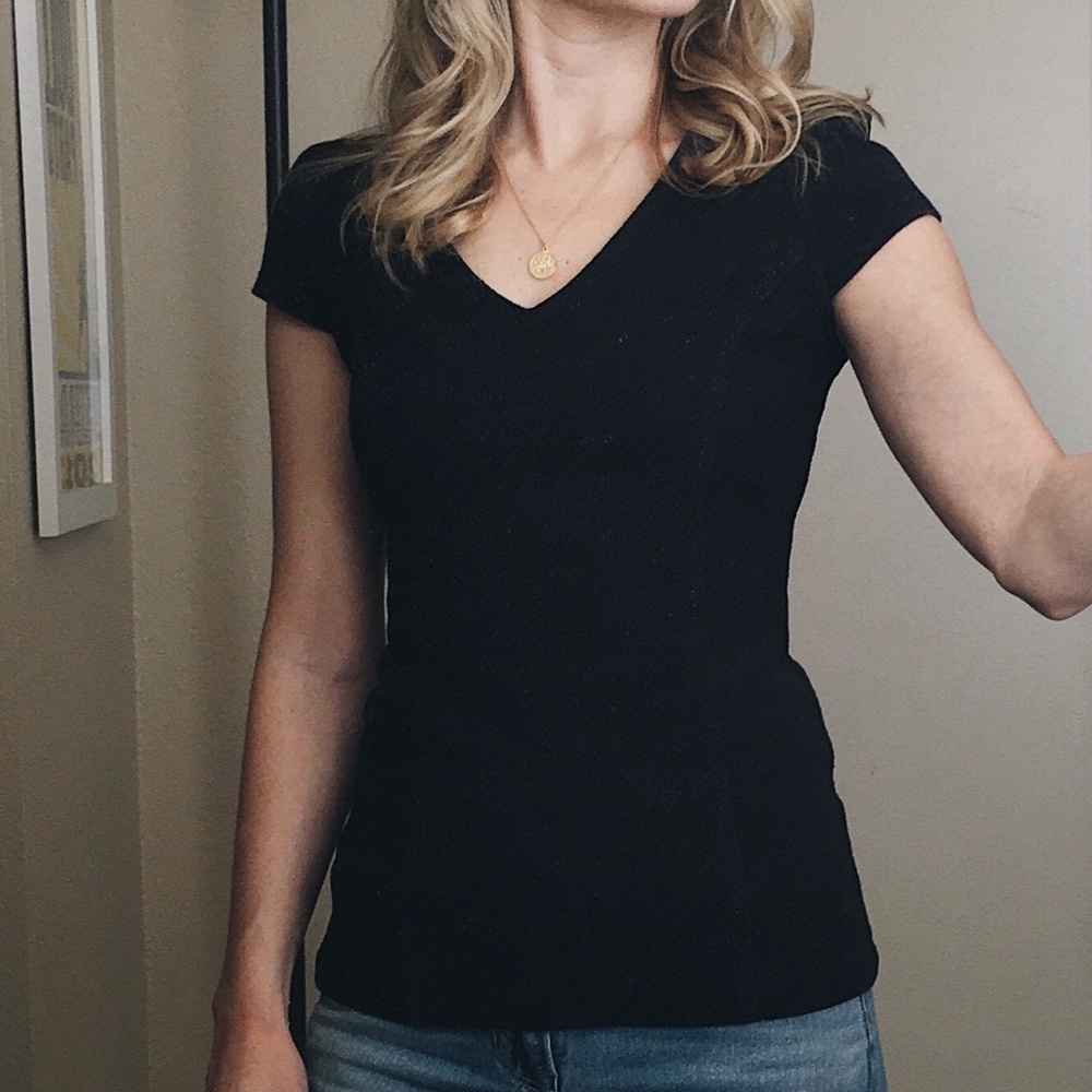Anthropologie Postmark Textured V-Neck Fitted Top Shirt